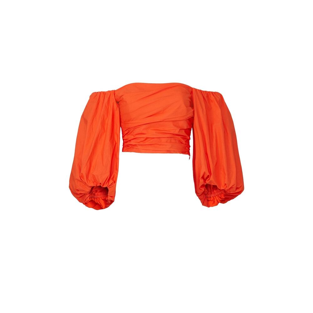Tanya Taylor Alondra Orange Off Shoulder Puff Sleeve Crop Top Size 8 - Picture 4 of 13